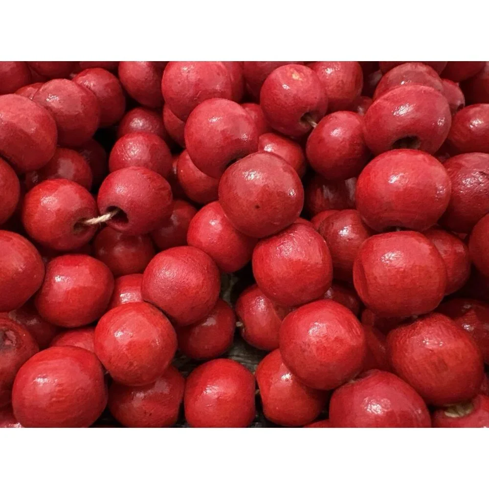 Vintage Red Wood Bead Garland Rustic Christmas Decor 108” Total